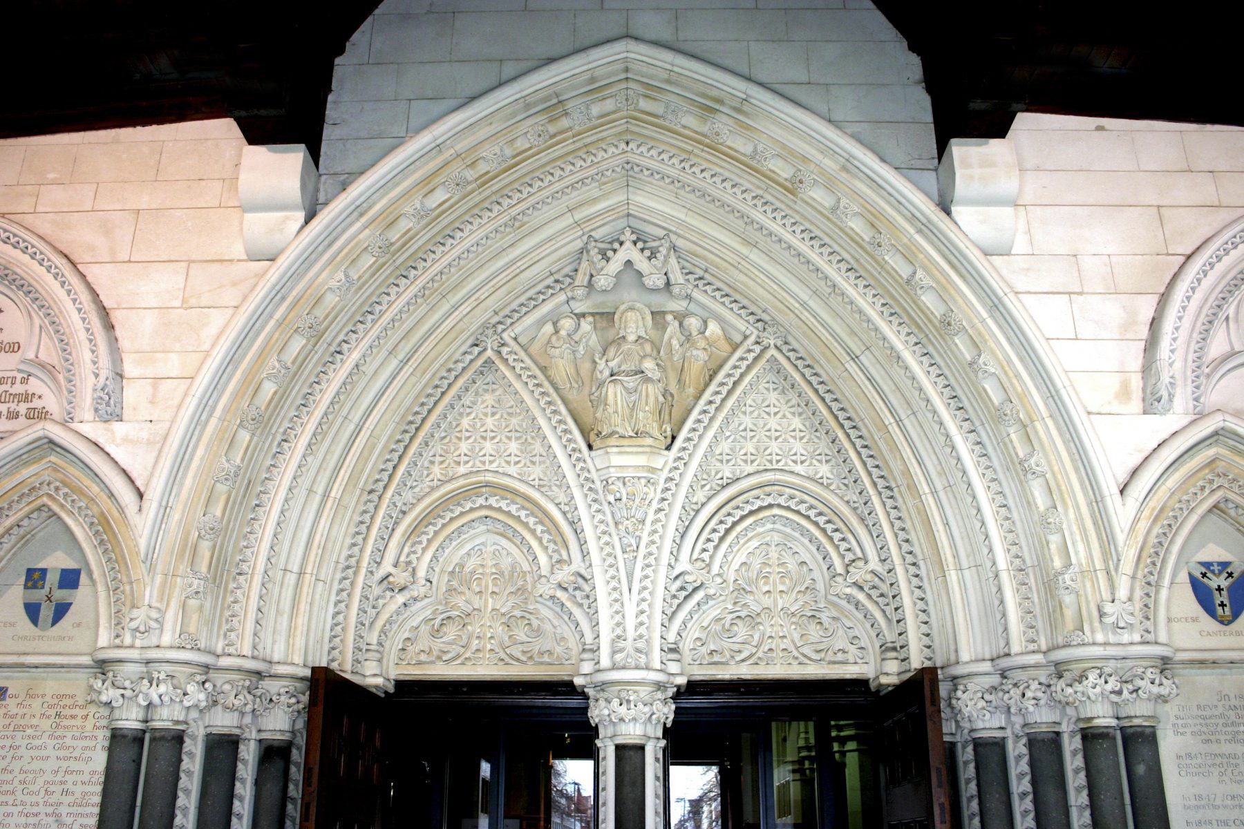 Carved stone archway above the entrance to Christ Church Cathedral