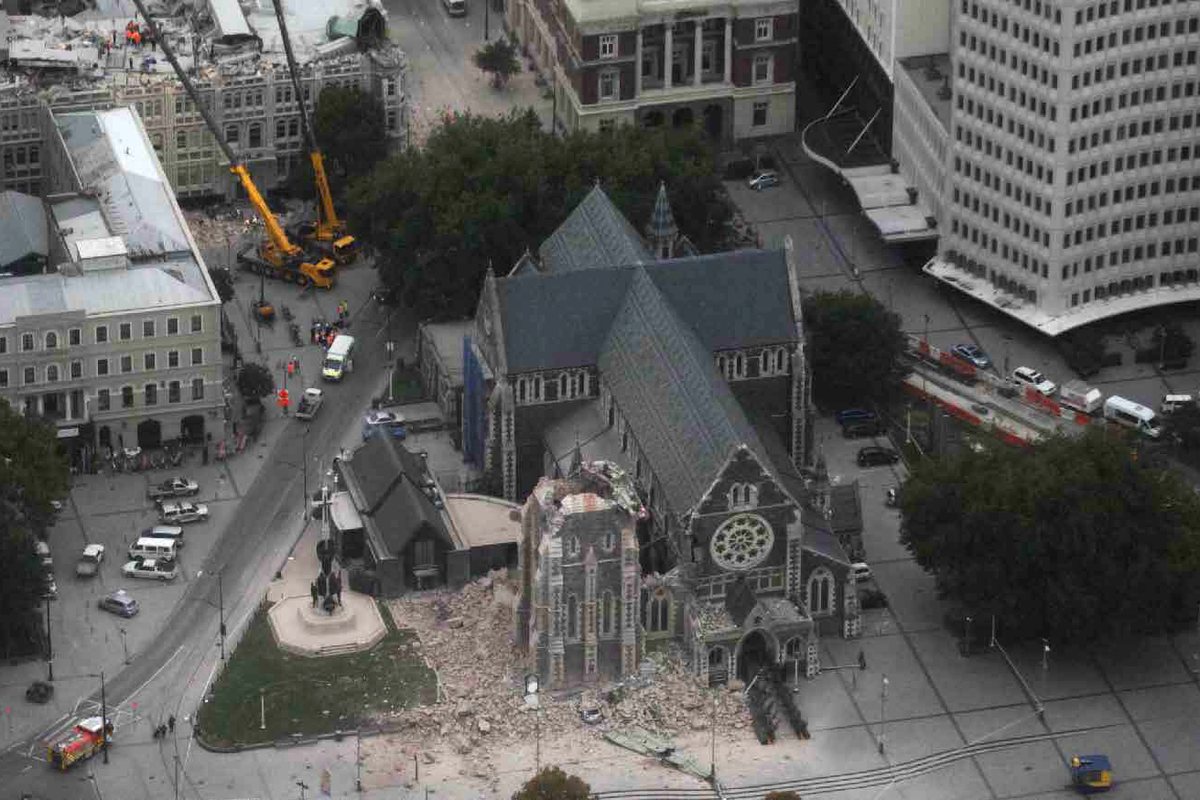 Christ Church Cathedral and Cathedral Square seen from the air after the 22 February 2011 earthquake